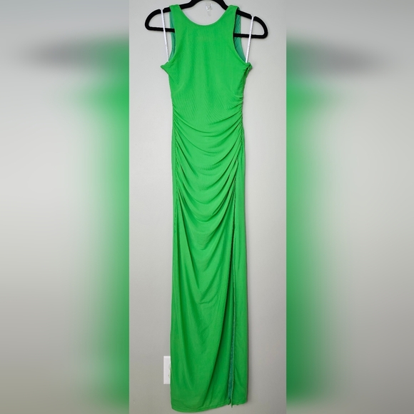 Lulus Karise Green Mesh Ruched Backless Maxi Dress, Size Small - Picture 9 of 11